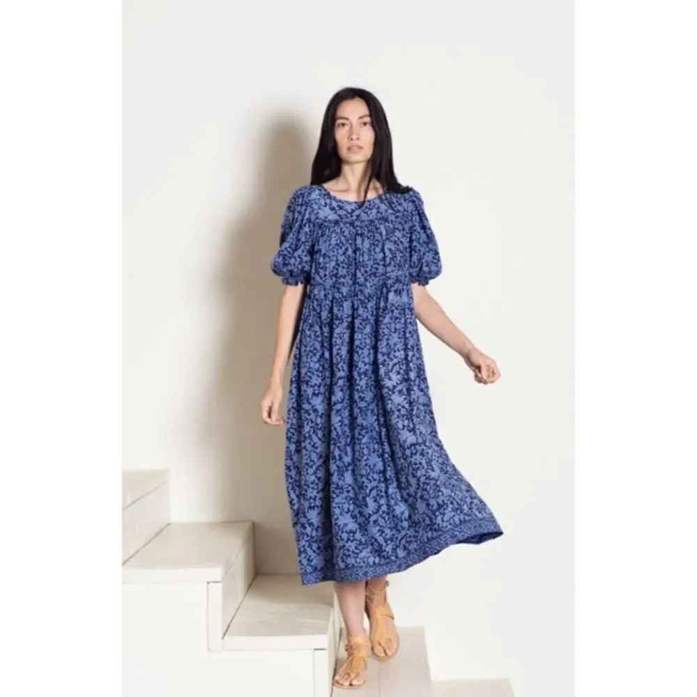 Natalie Martin Silk Blue Floral Midi Dress – Women’s Size S